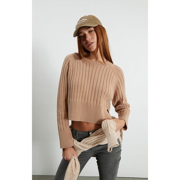 PacSun LA Hearts Ellie Cropped Crew Neck Sweater Taupe Large New - Picture 1 of 11